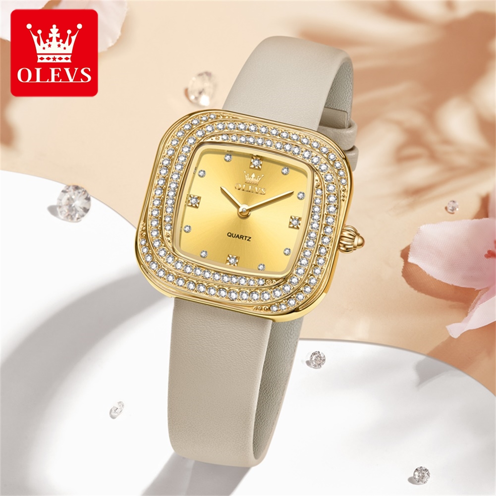 OLEVS Fashion Ladies' Square Q - Luxury Watch Leather Strap recension och pris
