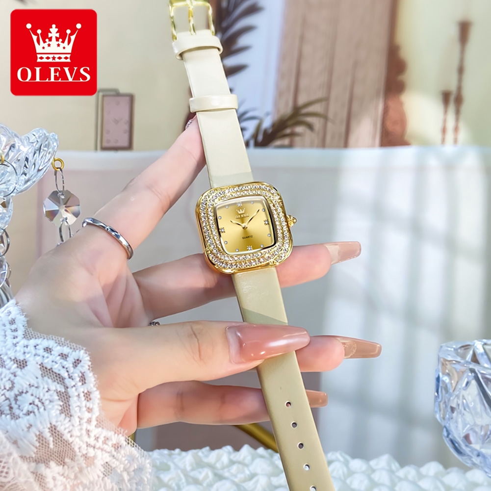 OLEVS Fashion Ladies' Square Q - Luxury Watch Leather Strap recension och pris