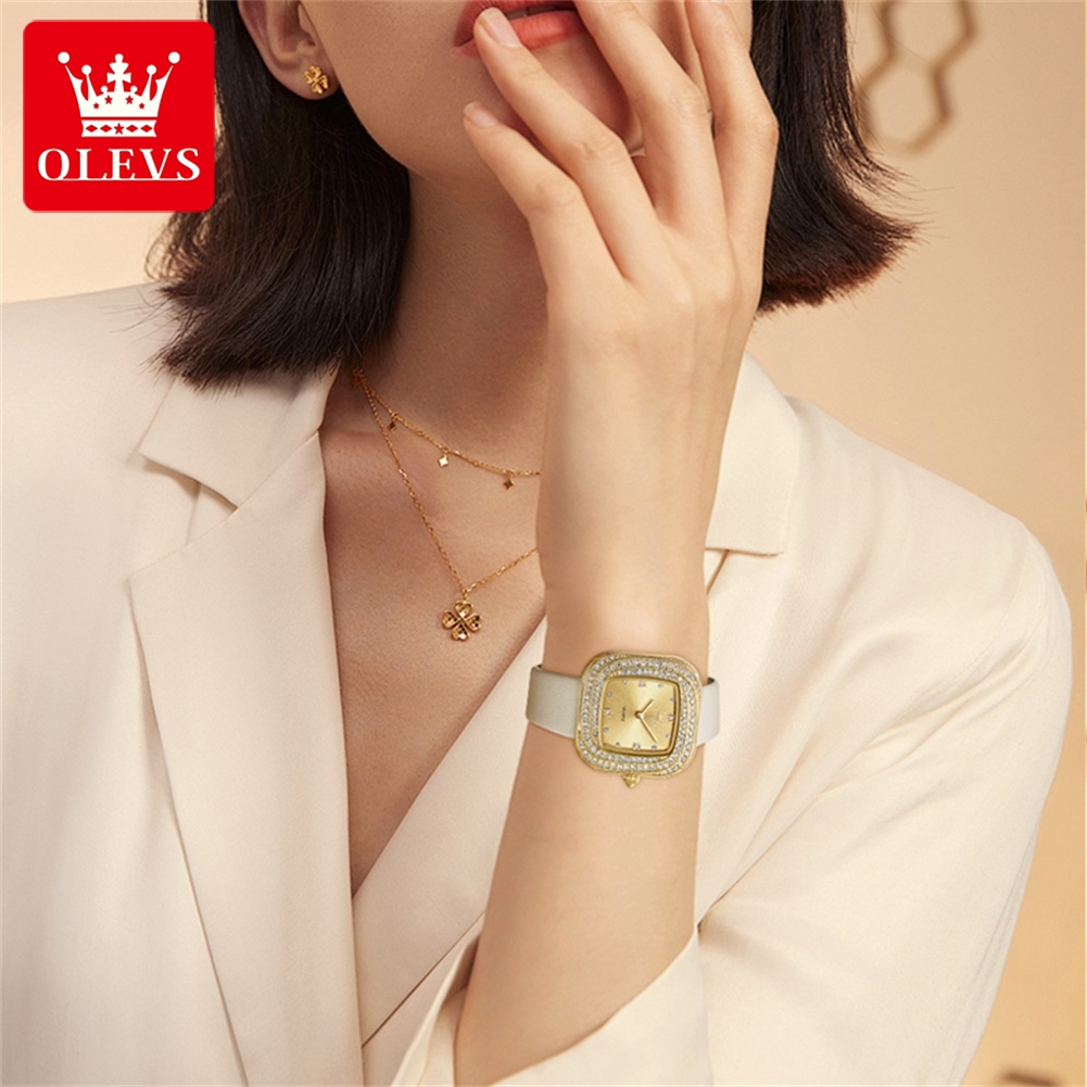 OLEVS Fashion Ladies' Square Q - Luxury Watch Leather Strap recension och pris